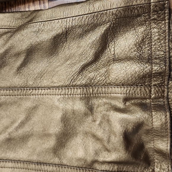 (XXS) le Chateau Metallic Bronze Moto Leather Ruched Zipper Jacket - Picture 12 of 13